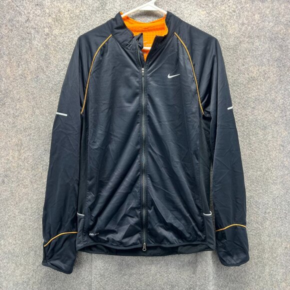 Nike Jacket Mens Small Black Orange Dri-Fit Thermal Full Zip Running Reflective - Picture 1 of 13